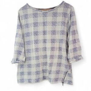 J. Jill Plus Sz 3X Cotton Blend Modal Plaid Knit Top Blue White Casual Shirt